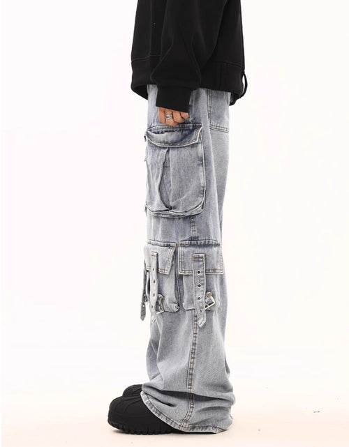 Load image into Gallery viewer, Men Stretchy Fabric Loose-Fit Straight-Leg  Jeans | Multi-Pocket Streetwear Pants with Elastic Waistband, All-Season Versatile Design  Solid Color, Casual Wear Jeans | Street Style Jeans
