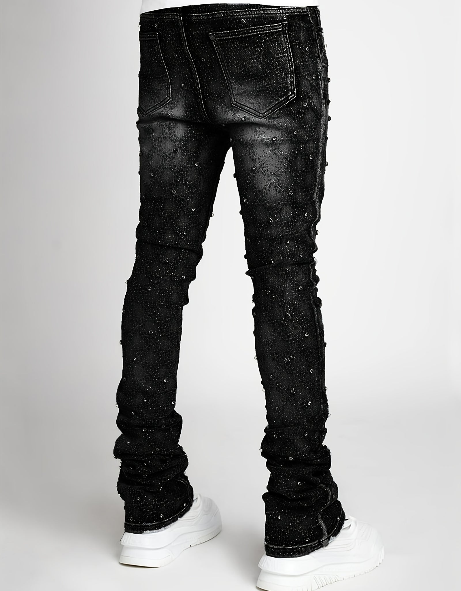 Men's Sparkling Elastic Straight Jeans ,Skinny Cotton Blend with Nail Drill Decoration