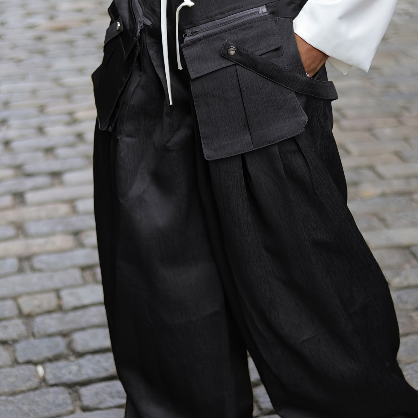 Women's High-Waisted Wide Leg Cargo Pants with Detachable 3D Pockets & Side Zipper Pockets - Lightweight Stretch Polyester-Spandex Blend, Loose Fit Solid Color Trousers