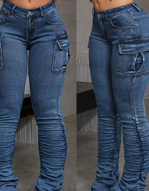 Load image into Gallery viewer, Fashionable Retro-Style Flared Pants with Modern Pleated and Practical Pockets | Women&#39;s Mid-calf Stretch Workwear | Autumn Bestseller

