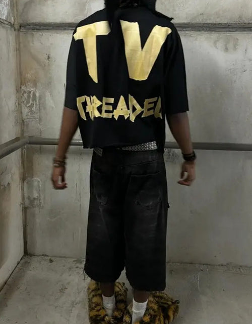 Load image into Gallery viewer, Men&#39;s 100% Cotton  Retro Oversized T-Shirt - Black &amp; Yellow Artist Print Short Sleeve Round Neck Casual Streetwear Tee with Music Producer Style Slogan
