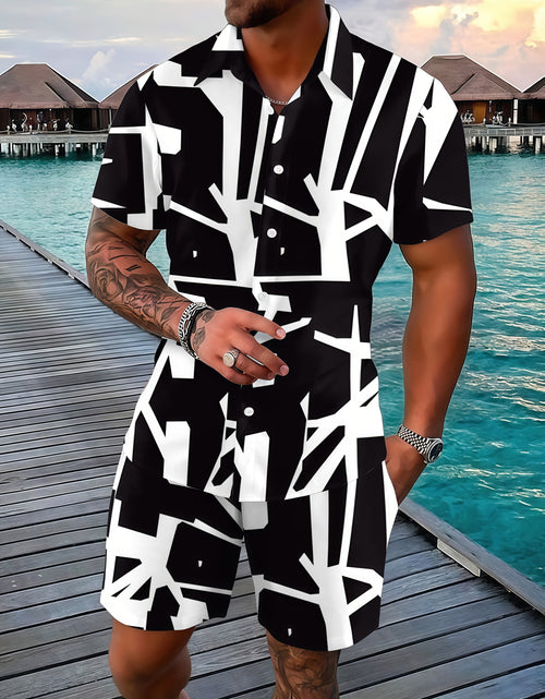 Load image into Gallery viewer, Fashionable And Comfortable Men Beach Vacation Printed Short-sleeved Short Pants Set
