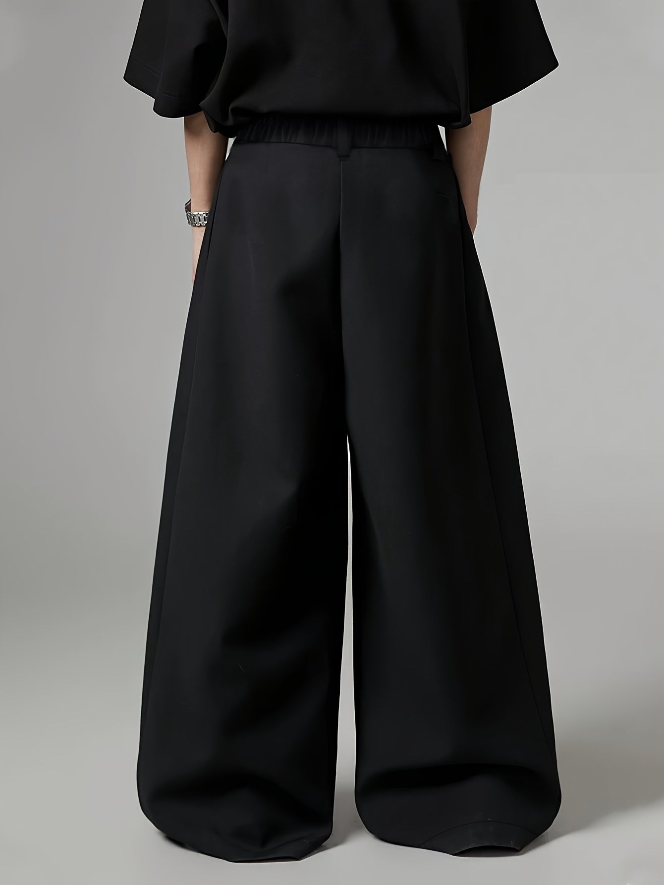 Men Loose Silhouette Solid Color With Pockets Pleated Pants Super Loose Pants Simple, Wide Leg Pants , Solid Color Pants - Elegant Wide Leg Pants