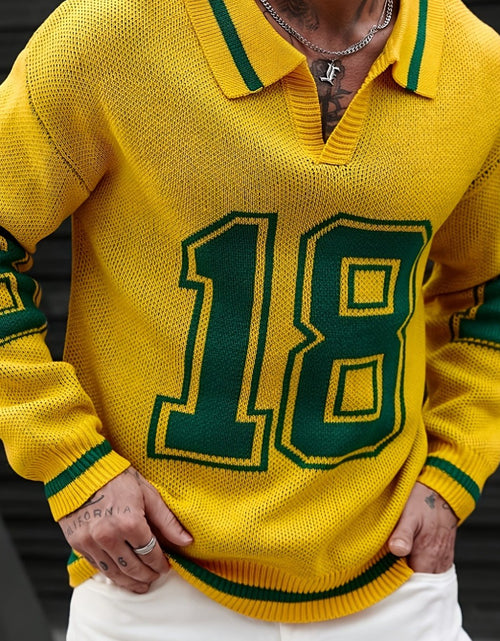 Load image into Gallery viewer, Men Basketball-Inspired Knit Pullover Sweater, Geometric Pattern Long Sleeve Casual sports knit tops, Men&#39;s autumn and winter knitted pullover.
