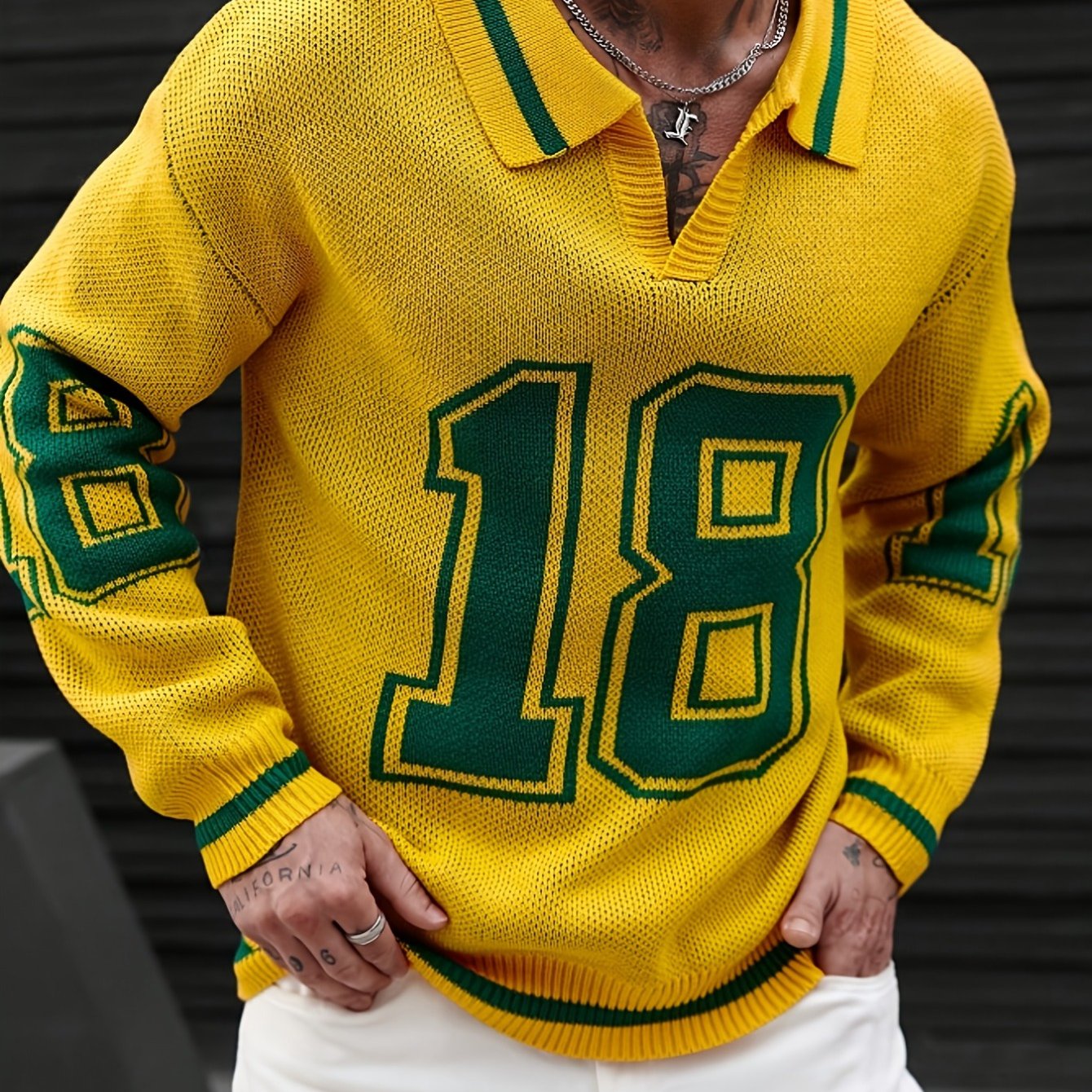 Men Basketball-Inspired Knit Pullover Sweater, Geometric Pattern Long Sleeve Casual sports knit tops, Men's autumn and winter knitted pullover.