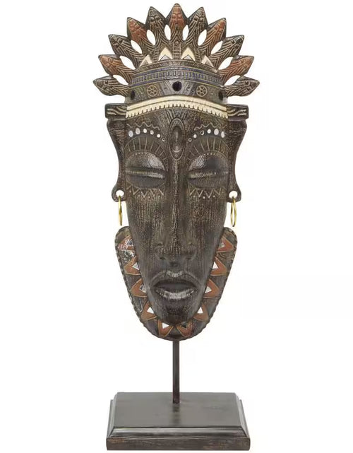 Load image into Gallery viewer, 6 In. X 22 In. Brown Polystone Primitive African Mask Sculpture
