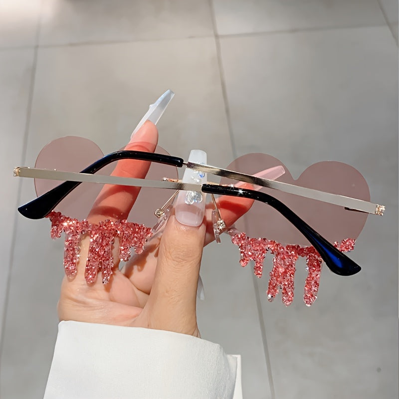 Fashion Women Heart Style Glasses with Decor Frame By Rhinestones New Multicolor Frameless Glasses