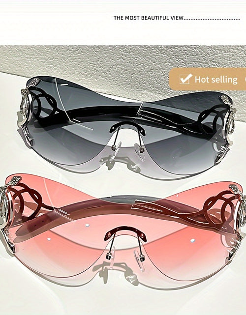 Load image into Gallery viewer, Y2K Style Frameless Glasses with Snake Design Hinges - Zinc Alloy, Clear PC Lenses, Futuristic Metallic Finish for Streetwear Fashion
