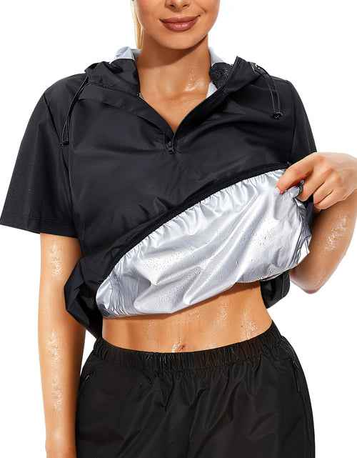 Load image into Gallery viewer, Plus Size Women&#39;s Sauna Jacket - Workout Top with Zipper Front, Moisture-Wicking Polyester, Stand Collar &amp; Short Sleeves for Gym, Casual Wear - All-Season Body Shaper, Gym Apparel, Sleek Sporty Design, Medium Elasticity
