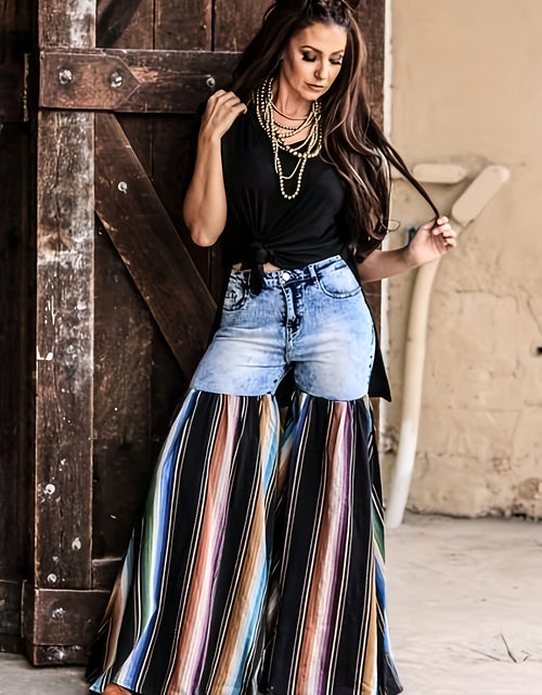 Load image into Gallery viewer, Women&#39;s Patchwork Jeans, Street Distressed Patchwork Flared Wide-leg Pants
