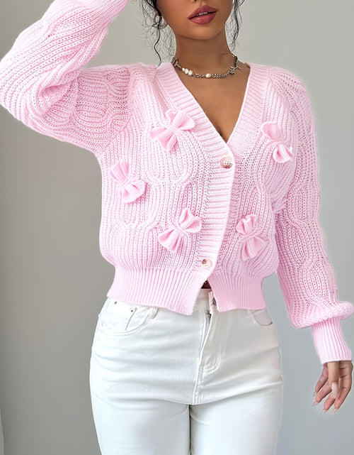 Load image into Gallery viewer, Women&#39;s Elegant Soft Pink Sweater Cardigan - Chic V-Open Front Neckline, Long Sleeve Layering Piece for Fall/Winter, Non-Transparent Sweater for Everyday &amp; Formal Outfits, Winter Apparel, Ribbed Texture, Durable Knitwear
