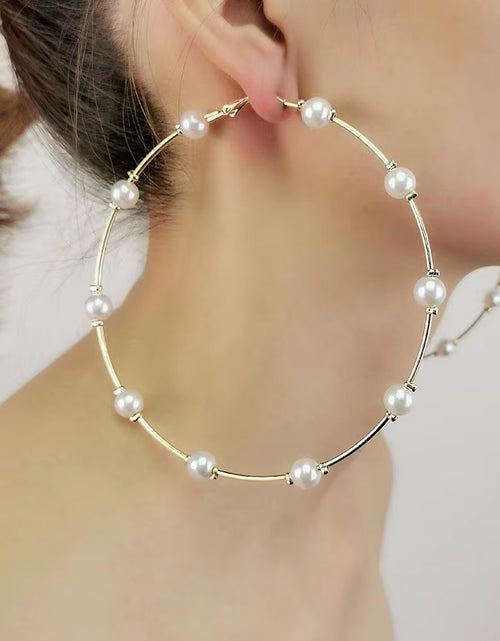 Load image into Gallery viewer, 10Cm Imitation Pearl Big Hoop Earrings for Women Large Statement Earrings Hoops Brincos 2023 Oversize Jewelry Gold Color
