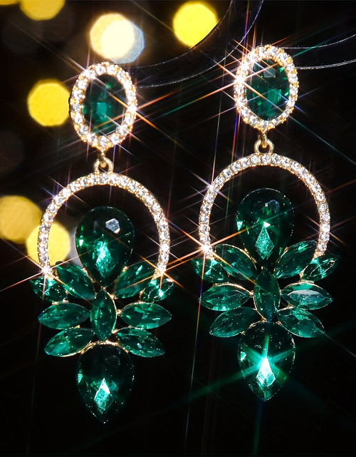 Load image into Gallery viewer, Hollow Circle Colorful Shiny Rhinestone Floral Dangle Earrings Elegant Luxury Style Earrings
