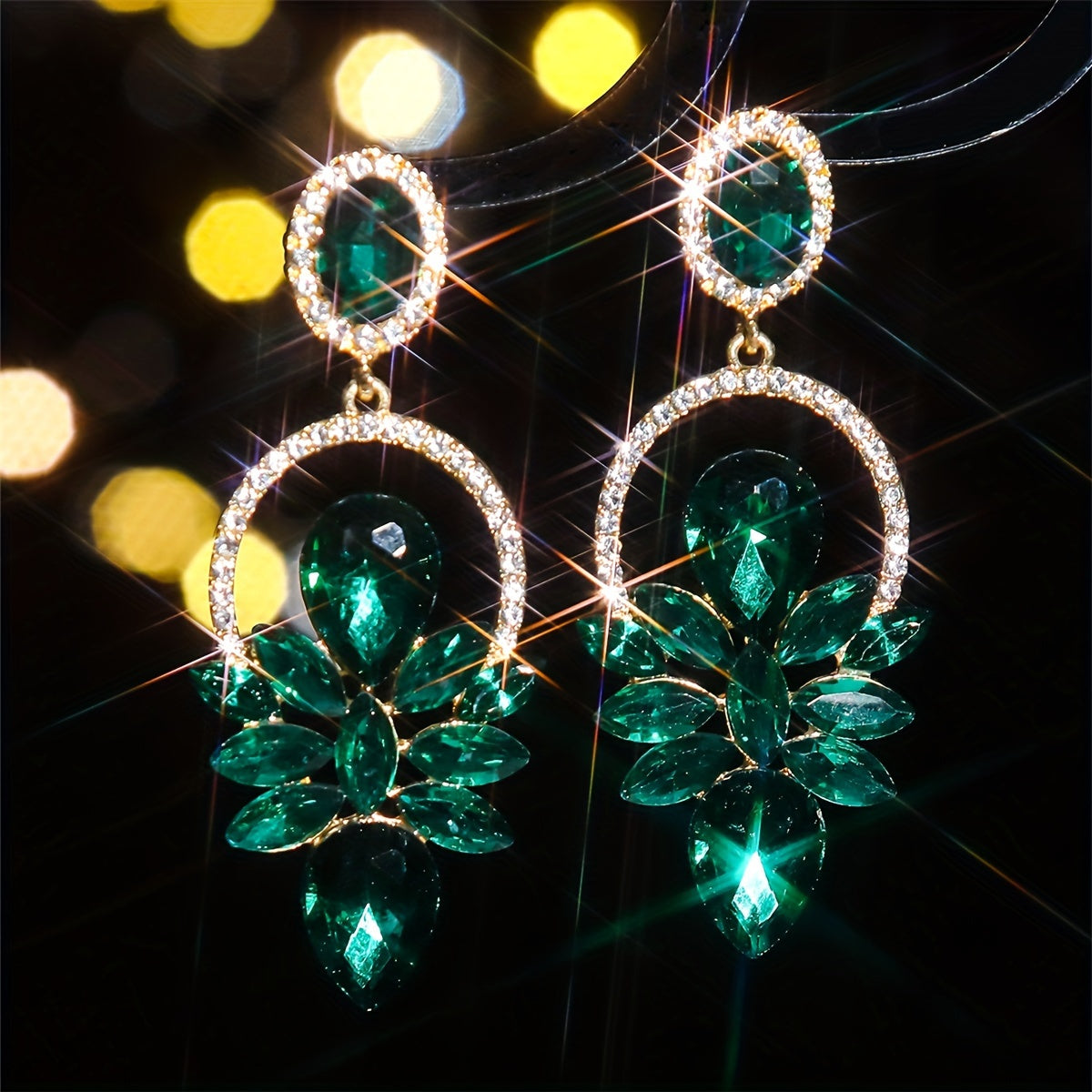 Hollow Circle Colorful Shiny Rhinestone Floral Dangle Earrings Elegant Luxury Style Earrings