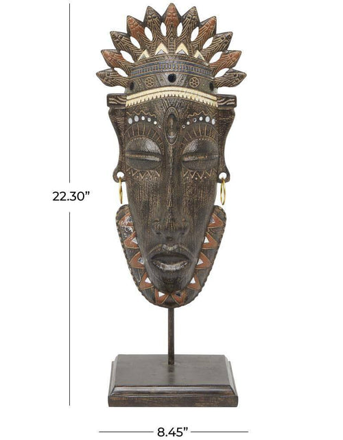 Load image into Gallery viewer, 6 In. X 22 In. Brown Polystone Primitive African Mask Sculpture
