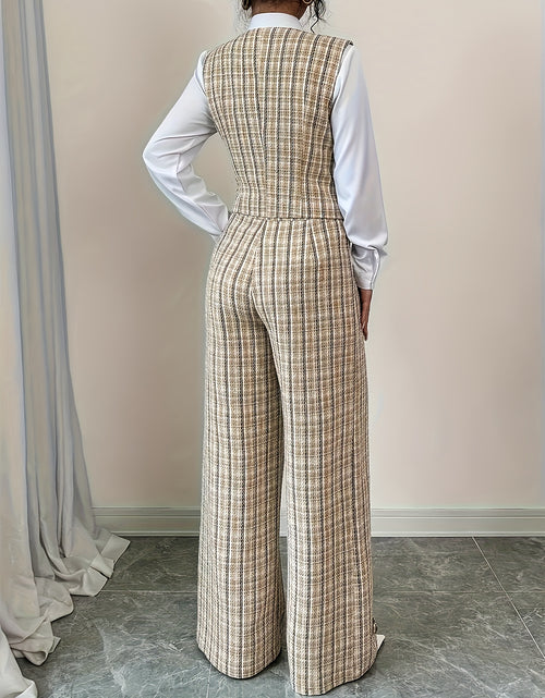Load image into Gallery viewer, Elegant Women Printed Vest And Pants Two-piece Set A Fashionable Autumn Office Outfit. It Features Button Details, And An Elegant Style (shirt Not Included, for Matching Display Only).
