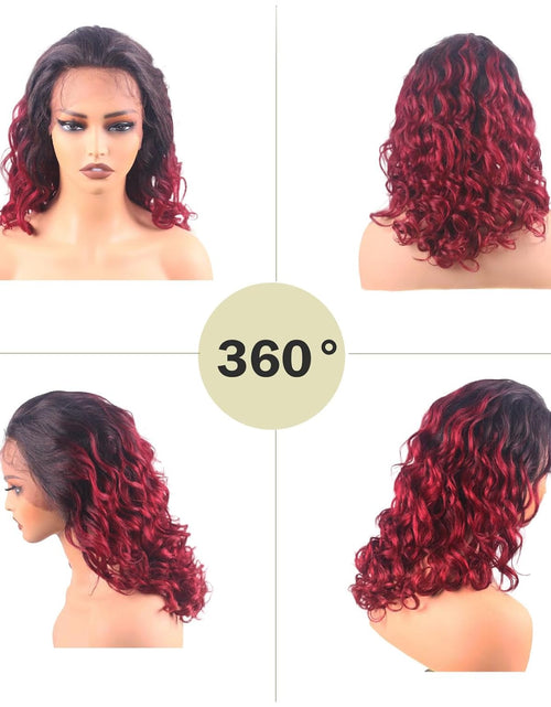 Load image into Gallery viewer, 18 Inch Body Wave Lace Front Wigs Human Hair Ocean Wave 13X4 HD Transparent 360°Full Lace Ombre Lace Frontal Wig Pre Plucked with Baby Hair 12A Glueless Wig for Women Tt1B/Bug(Black Red)
