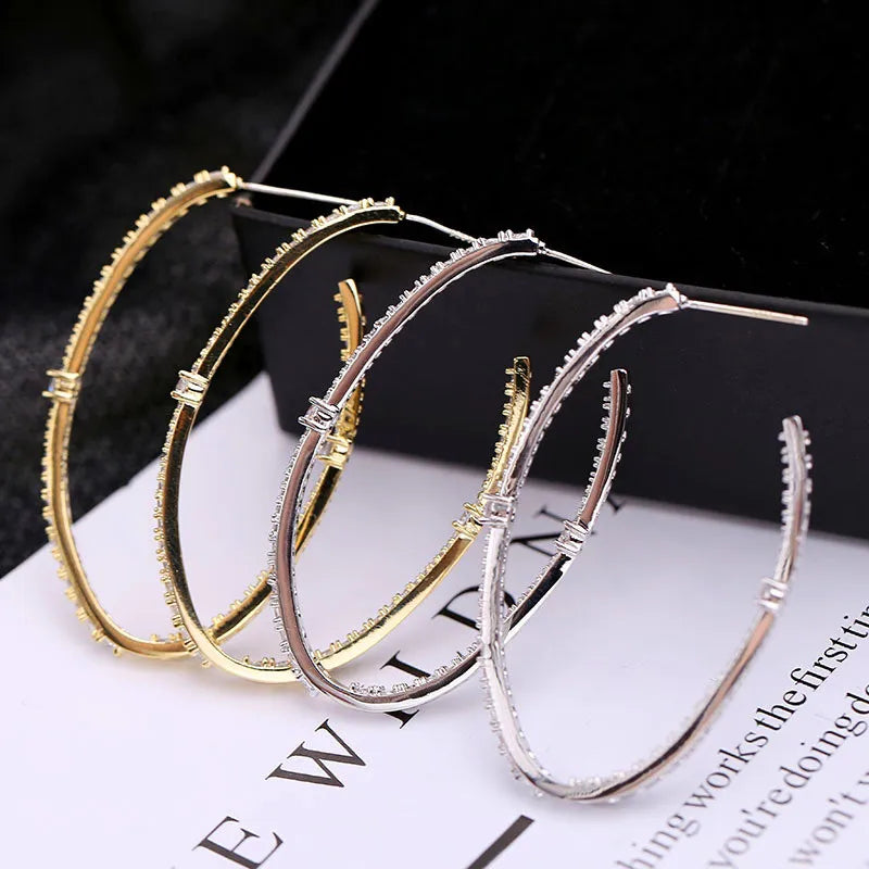 Vecalon Large Hoop Gold/Sier Color for Women Big Circle Earrings Sterg Sier Wedding Jewelry Party Accessories