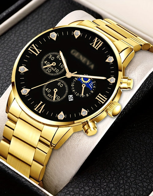 Load image into Gallery viewer, 3/ Piece Set Men Fashion Alloy Watch, Alloy Bracelet And Lion Head Alloy Necklace Are Ideal Gifts for Men.
