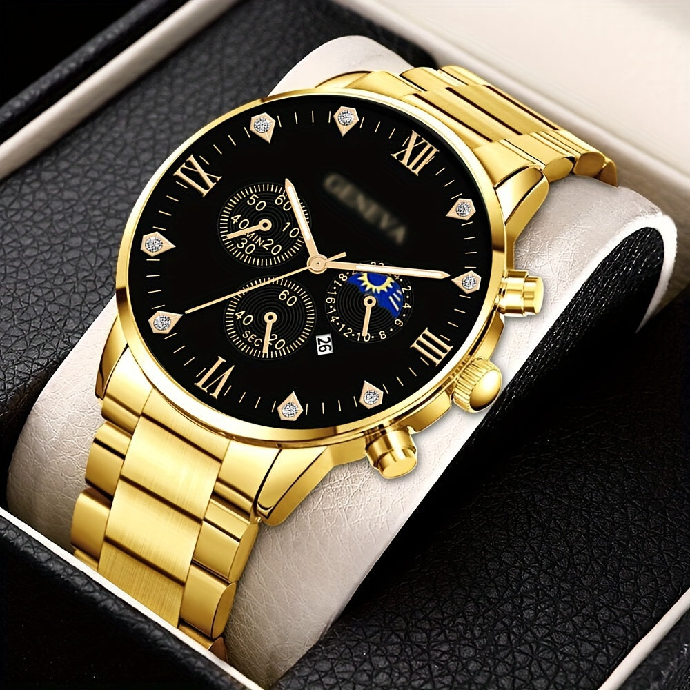 3/ Piece Set Men Fashion Alloy Watch, Alloy Bracelet And Lion Head Alloy Necklace Are Ideal Gifts for Men.