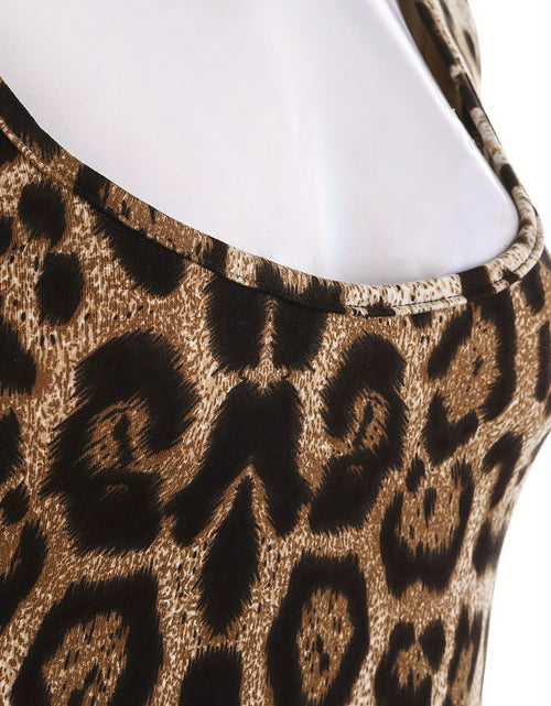 Load image into Gallery viewer, Sexy Leopard Print Bodycon Dress for Women - Long Sleeve, U-Neck with Hollow Back Detail, Machine Washable - Perfect for Summer
