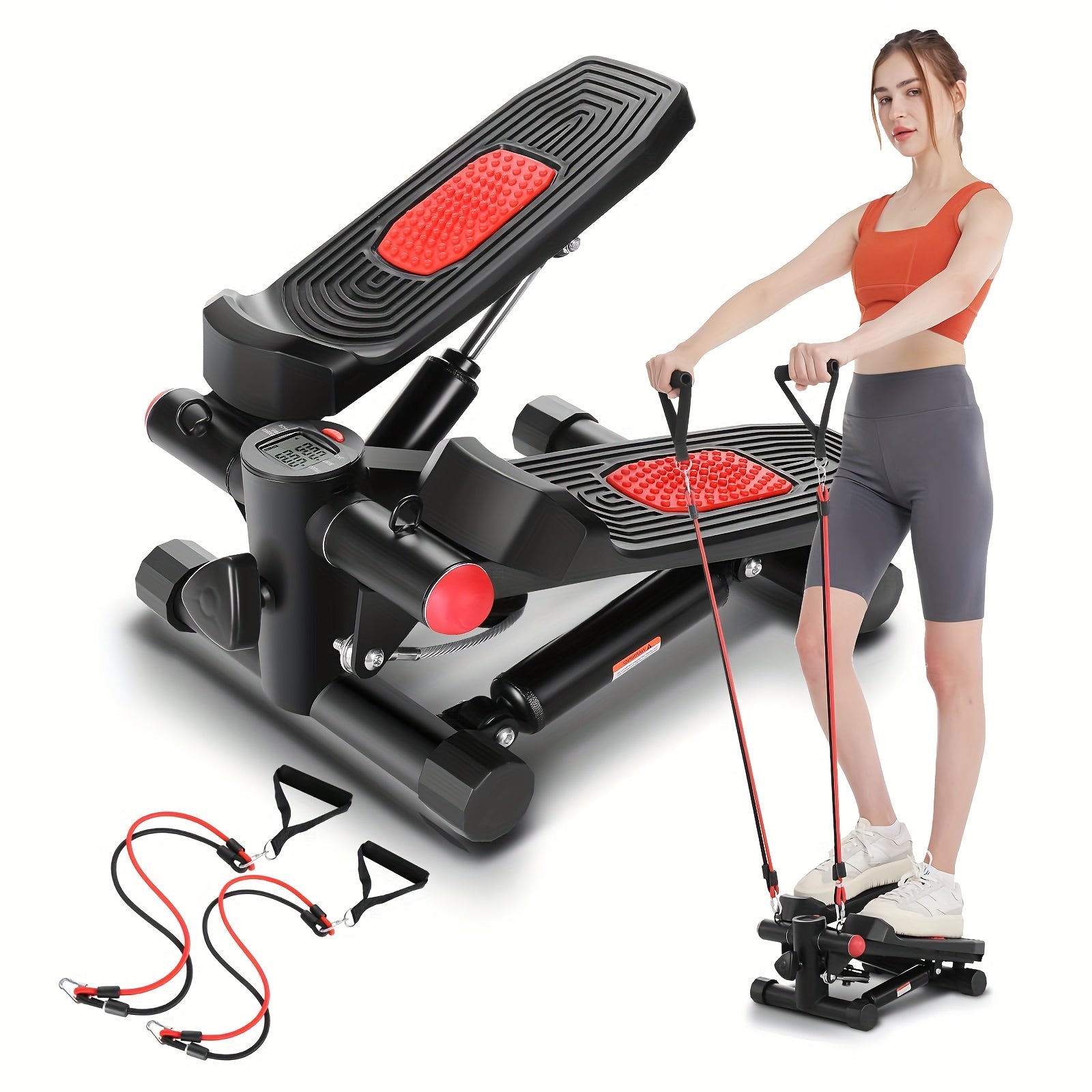 Lightweight Fitness Stepper With 2pcs Resistance Bands, Pedal Exerciser With LCD Monitor, Max Weight 250LBs