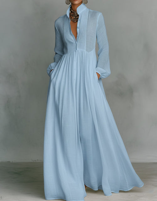 Load image into Gallery viewer, 2026 New Style Waist-Cinching and Long-Sleeved Pleated Long Vacation Dress | French-Style White Midi Dress with V-Neck, Solid Color, Regular Fit
