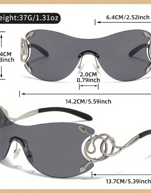 Load image into Gallery viewer, Y2K Style Frameless Glasses with Snake Design Hinges - Zinc Alloy, Clear PC Lenses, Futuristic Metallic Finish for Streetwear Fashion
