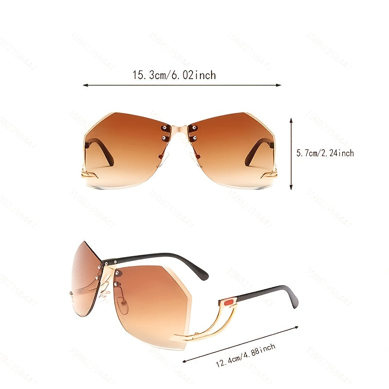 Frameless Oversized Fashion Glasses for Women - Gradient Pink to Clear Lenses, Hollow-Out Temple Arms, Protection & Anti-Glare Coating, Luxury Fashion Accessories