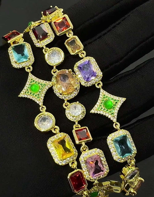 Load image into Gallery viewer, [18K Golden Chain Necklace]  18K Golden Plated Copper Chain Necklace | Glamorous, Hip Hop Style, 45cm + 5cm Extendable | Synthetic Colorful Faux Gemstones, 4-Prong Setting, with Synthetic Zirconia
