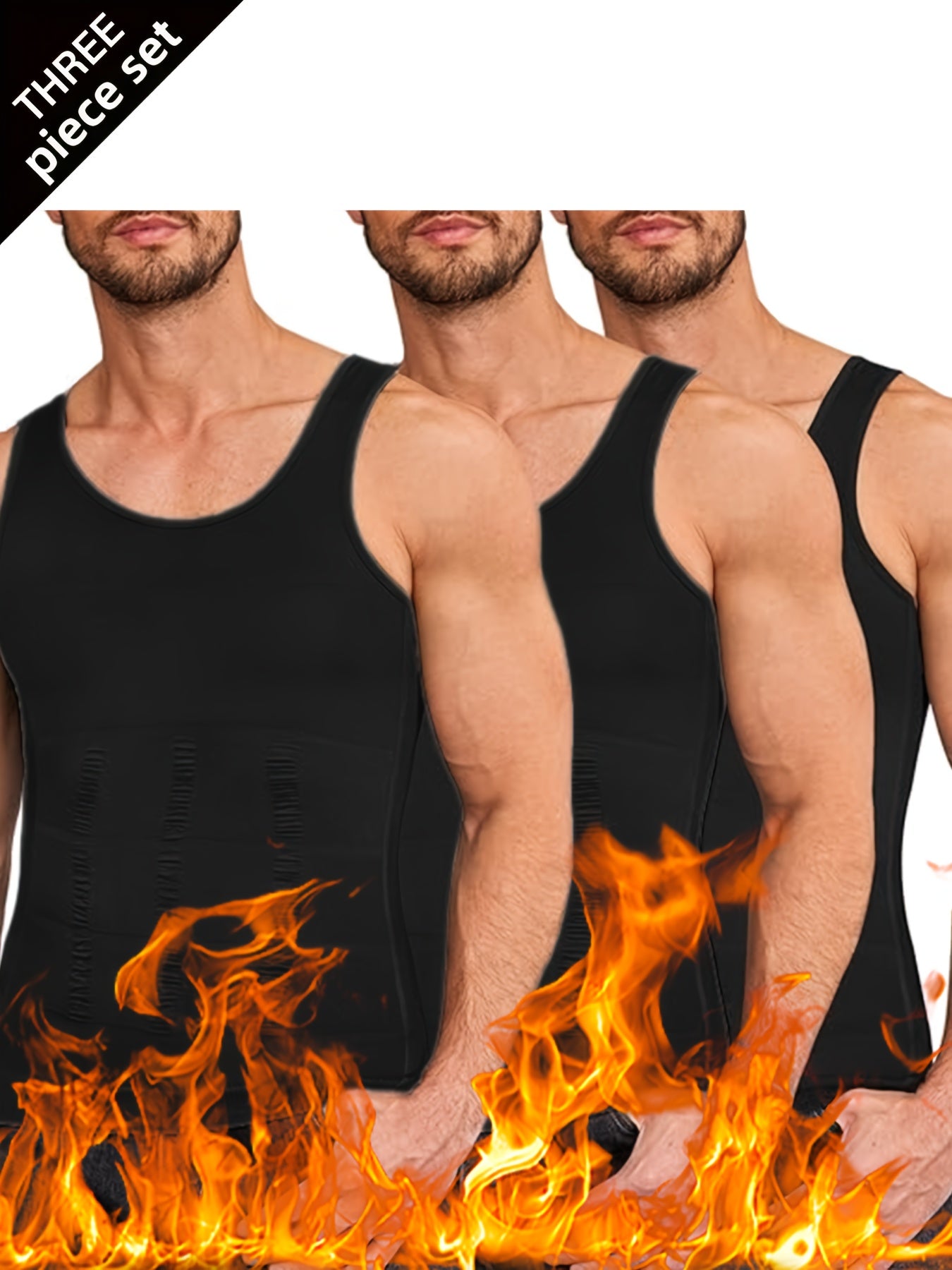 3pcs Compression Shirts For Men | Shapewear Body Shaper Waist Trainer Vest Workout Tank Tops Abdomen Undershirts | All Season Wear
