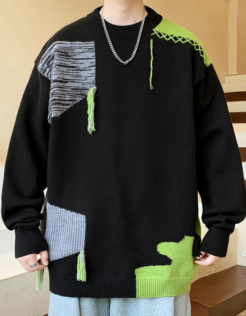 Load image into Gallery viewer, Men Preppy Crew Neck Sweater - Skinny Fit Thick Warm Knit Sweater, Grey/Black/White/, Fall Winter Office &amp; Casual Outfits, Autumn Wardrobe, Long Sleeve Top, Textured Fabric
