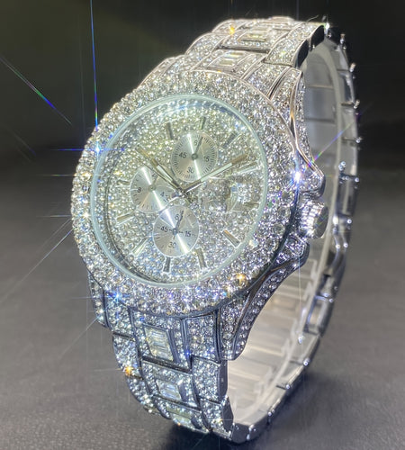 New Luxury Men Bedazzle Watch Automatic Date Fashion Waterproof Quartz Watch Men Hip Hop Iced Water Rhinestone