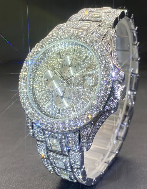Load image into Gallery viewer, New Luxury Men Bedazzle Watch Automatic Date Fashion Waterproof Quartz Watch Men Hip Hop Iced Water Rhinestone
