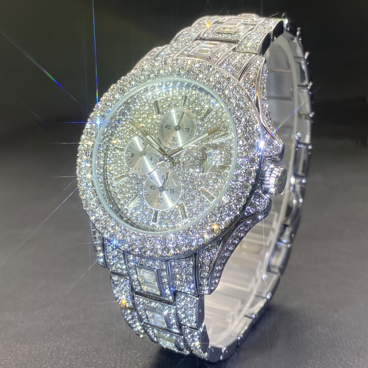New Luxury Men Bedazzle Watch Automatic Date Fashion Waterproof Quartz Watch Men Hip Hop Iced Water Rhinestone