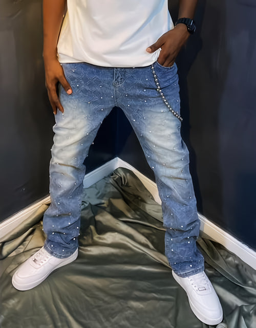 Load image into Gallery viewer, Men&#39;s Sparkling Elastic Straight Jeans ,Skinny Cotton Blend with Nail Drill Decoration
