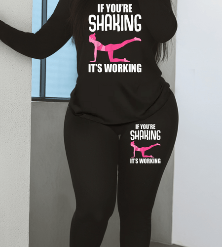Women's Workout Set - 'If You're Shaking It's Working' Motivational Fitness Clothing | Long Sleeve Top & Leggings | Perfect for Gym and Yoga Sessions