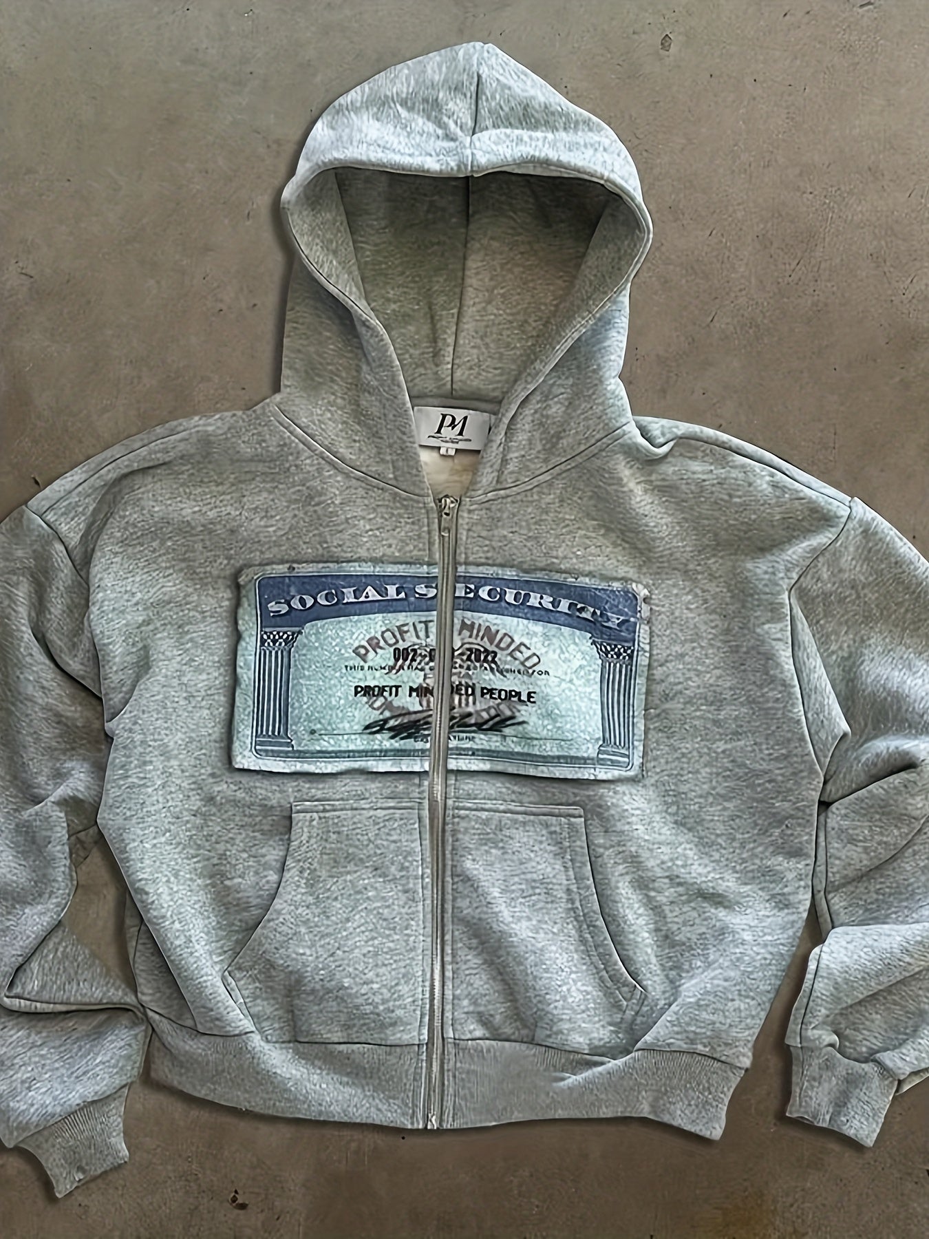 Full-Zip Hoodie with Social Security  - Retro Streetwear Hip-Hop Jacket, Unisex All-Season Casual Pullover with Full-Zip Closure, Regular Fit for Men & Women, Urban Fashion Statement