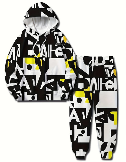 Load image into Gallery viewer, Men&#39;s Creative Letter 3D Print Hooded Sweatshirt And Jogger 2pcs Set, Casual Tracksuit For Spring
