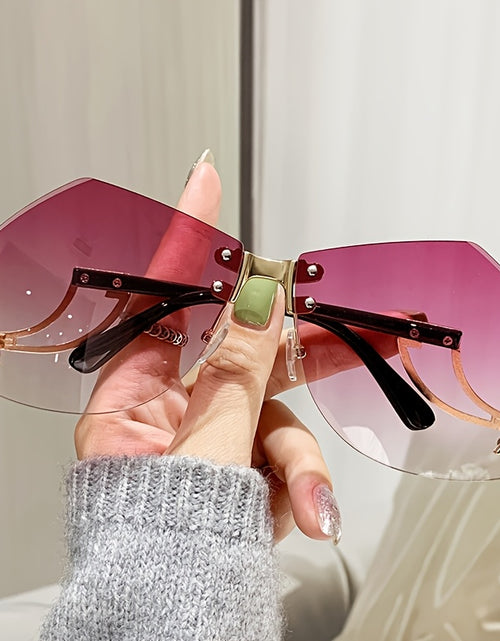 Load image into Gallery viewer, Frameless Oversized Fashion Glasses for Women - Gradient Pink to Clear Lenses, Hollow-Out Temple Arms, Protection &amp; Anti-Glare Coating, Luxury Fashion Accessories
