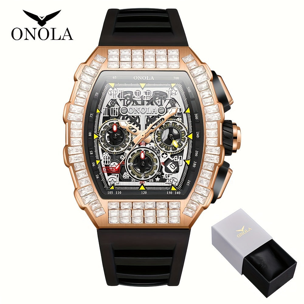 Men Automatic Mechanical Watch, Barrel Shape Hollow Tourbillon, Date Display, High-quality 3ATM Waterproof, Suitable For Casual And Formal Occasions, Daily Wear, Luxurious Sports Watch