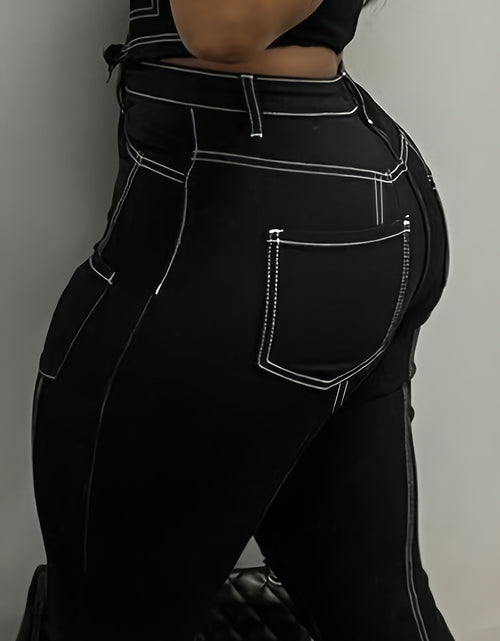 Load image into Gallery viewer, Women  Streetwear Cargo Jeans - Wide-Leg Work Pants with Multi-Pocket Design, Structured  Loop Waist &amp; Button Closure
