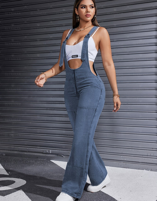 Load image into Gallery viewer, [High-Waisted] Women&#39;s Adjustable Lace-Up Denim Romper | High-Waisted Sleeveless Cargo Jeans | Double Button Closure | Sexy Casual Solid Color Design | Casual Attire | Sophisticated Texture
