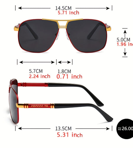 Men Large Frame Sunglasses | Black to Red Gradient TAC Lens, Full-Rim Iron Frame, Protection, Easy-Clean Lens Surface, Polished End for Formal & Everyday Outfits