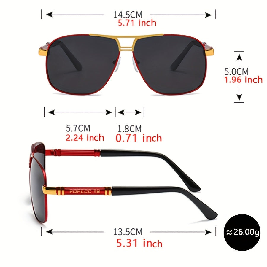 Men Large Frame Sunglasses | Black to Red Gradient TAC Lens, Full-Rim Iron Frame, Protection, Easy-Clean Lens Surface, Polished End for Formal & Everyday Outfits