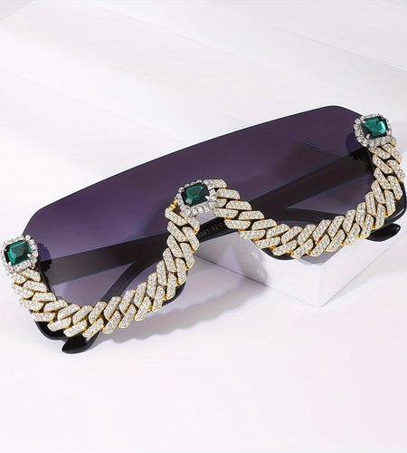 Men Hip-Hop Style Semi-Rimless Glasses with TAC Lenses, Zinc Alloy Frame, and Decorative Metal Chain - Fashionable Eyewear for Casual Wear