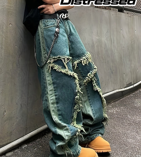 High Urban Washed Y2K Style Loose-Fit Men  Jeans | A Must-have Retro Distressed Loose Jeans For Street Fashion