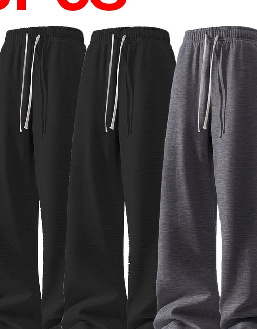 Load image into Gallery viewer, 3pcs Men&#39;s Lightweight Soft Joggers - Elastic Drawstring Waist Loose Fit Straight Leg Pants with Side Pockets, Light Grey &amp; Black/Dark Grey
