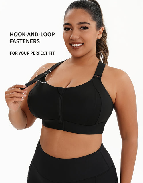 Load image into Gallery viewer, Women Plus Size High-Elasticity Sports Bra with Zipper - Blue, Non-Removable Padding, Adjustable Shoulder Straps, Ideal for Yoga &amp; Pilates And Any Workouts
