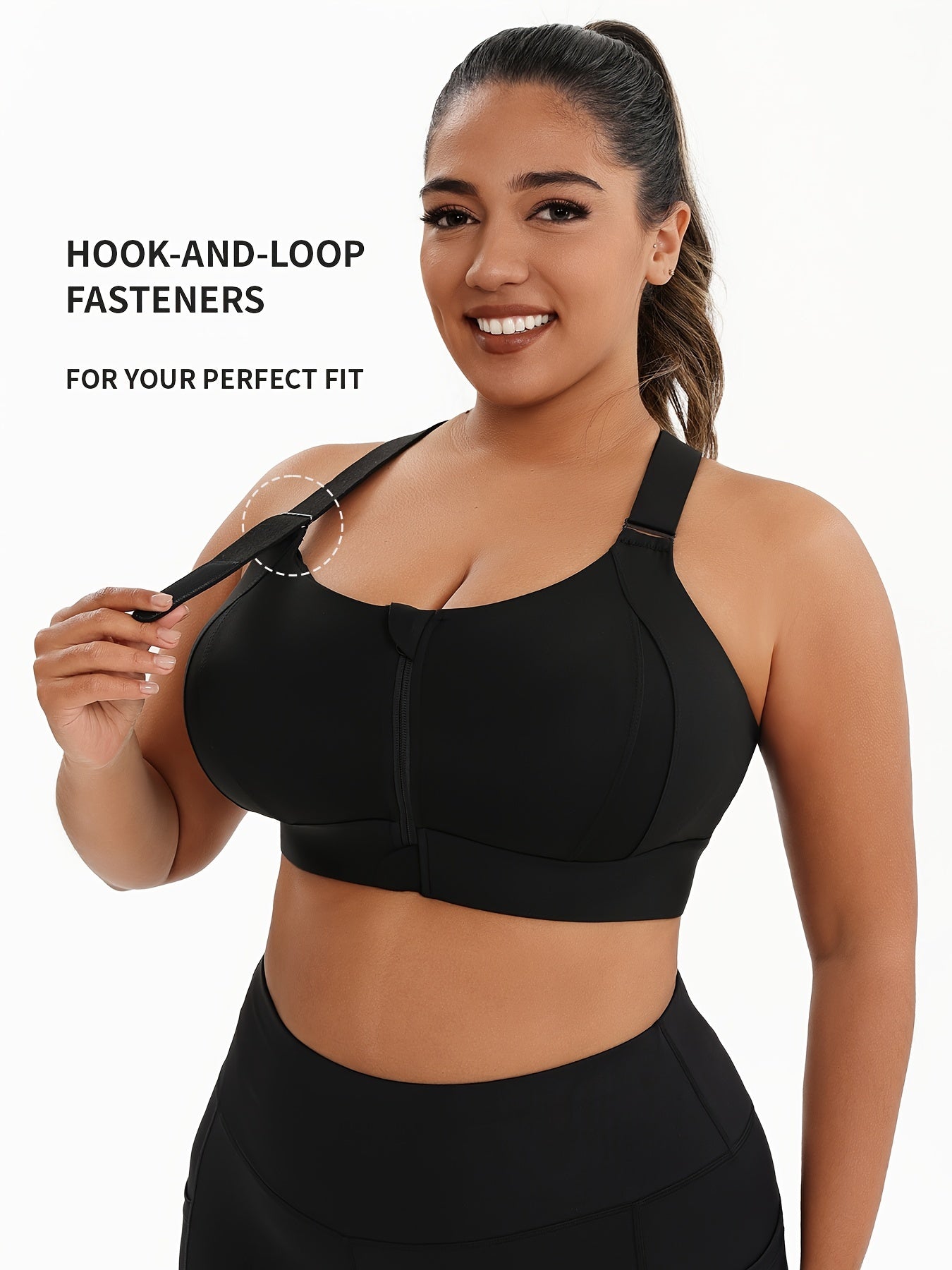 Women Plus Size High-Elasticity Sports Bra with Zipper - Blue, Non-Removable Padding, Adjustable Shoulder Straps, Ideal for Yoga & Pilates And Any Workouts